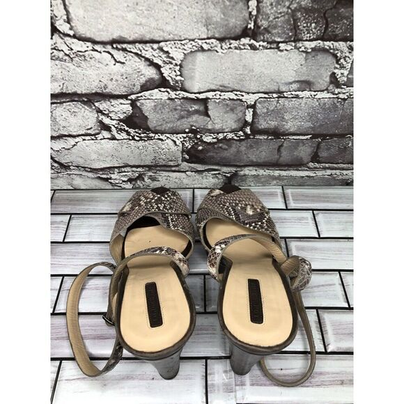 Longchamp Gray Taupe Snake Skin Leather Peep Toe Wedge Strap Sandals Women Sz 38 - Picture 7 of 16